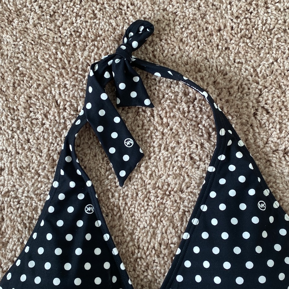 Michael Kors Dot V-Neck Tie Swimsuit Size 10 Halter Belt Black One-Piece NWT - Picture 9 of 11